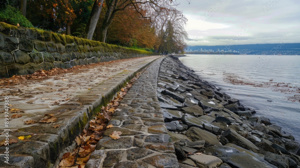 Fototapeta premium Stanley Park Seawall: Iconic Breakwater Structure in Vancouver's Coastal Landscape