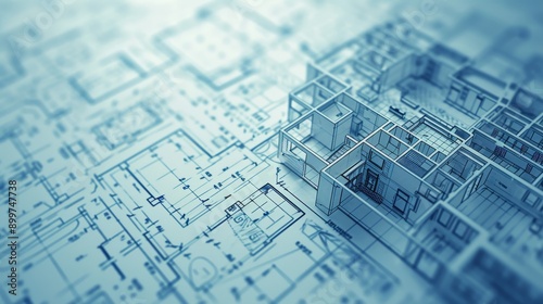 Wallpaper Mural High-angle view of an architectural floor plan featuring a detailed building model. This image captures the meticulous planning and precision involved in architecture, showcasing the layout and Torontodigital.ca