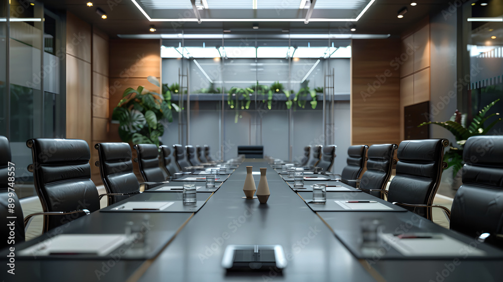 Interior of a clean-looking conference room with conference table and chairs in a modern building, Generative AI Interior of a clean-looking conference room with conference table and chairs in a modern building, Generative AI