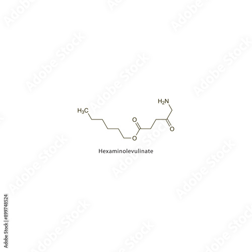 Hexaminolevulinate flat skeletal molecular structure photosensitizer drug used in skin cancer treatment. Vector illustration scientific diagram.