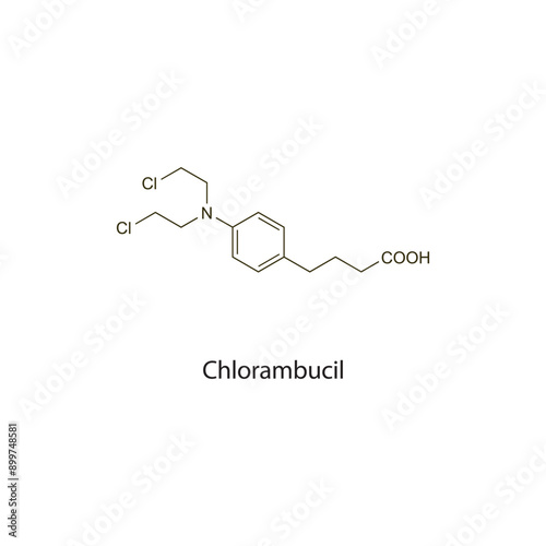 Chlorambucil flat skeletal molecular structure Antineoplastic drug used in cancer treatment. Vector illustration scientific diagram. photo