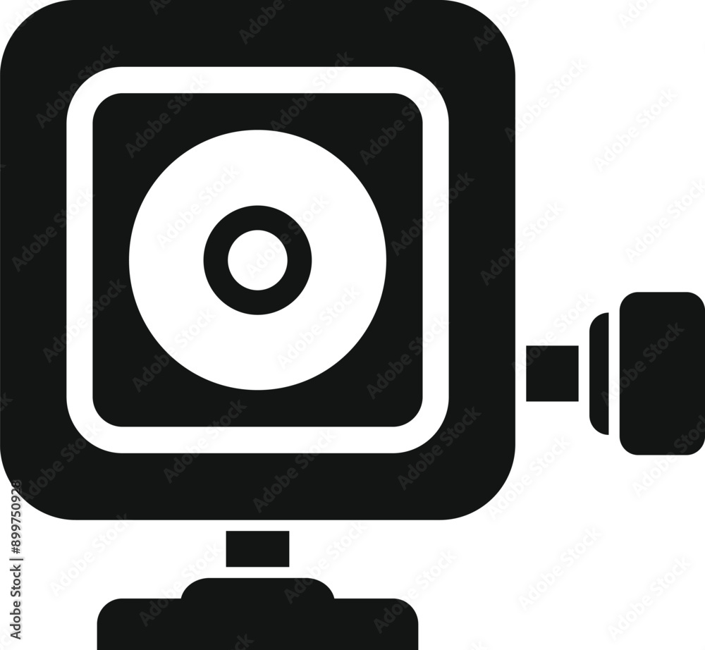 Black and white icon of an action camera showing the lens and display Black and white icon of an action camera showing the lens and display