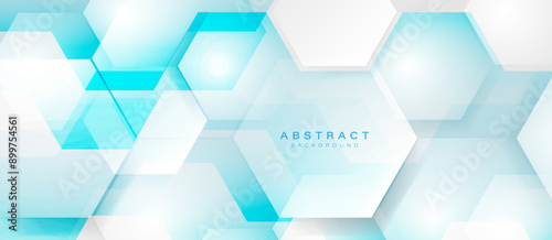 Cuadro en lienzo Abstract white and blue hexagon shapes pattern background