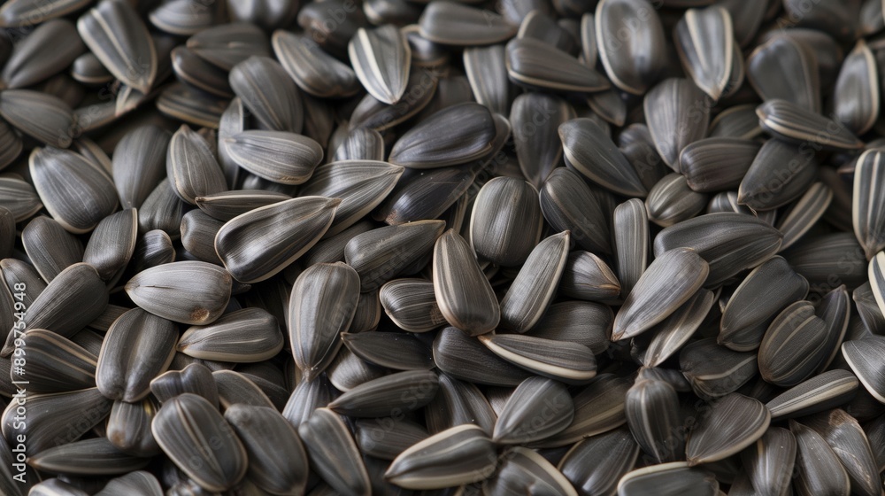 Macro close-up of raw black sunflower seeds, sunflower seed texture surface for wallpaper banner background with copyspace Macro close-up of raw black sunflower seeds, sunflower seed texture surface for wallpaper banner background with copyspace