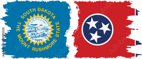 Tennessee and South Dakota states grunge brush flags connection, vector photo