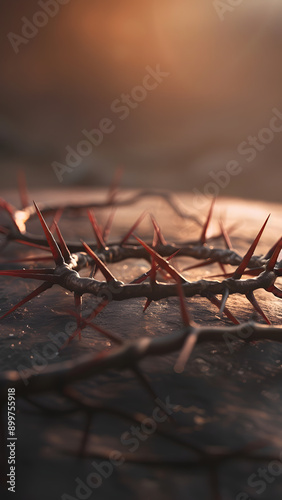 realistic high-resolution photo of Crown of thorns, with detailed background