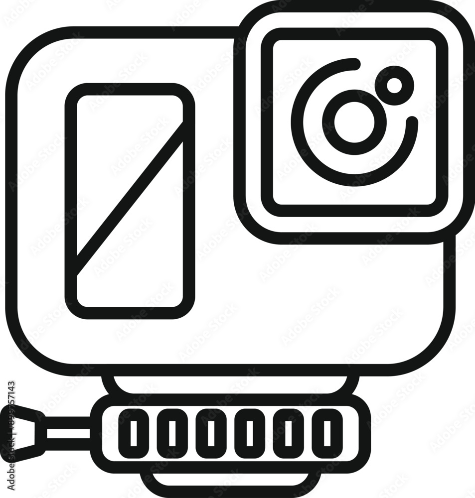 Line icon of a small action camera showing recording status Line icon of a small action camera showing recording status