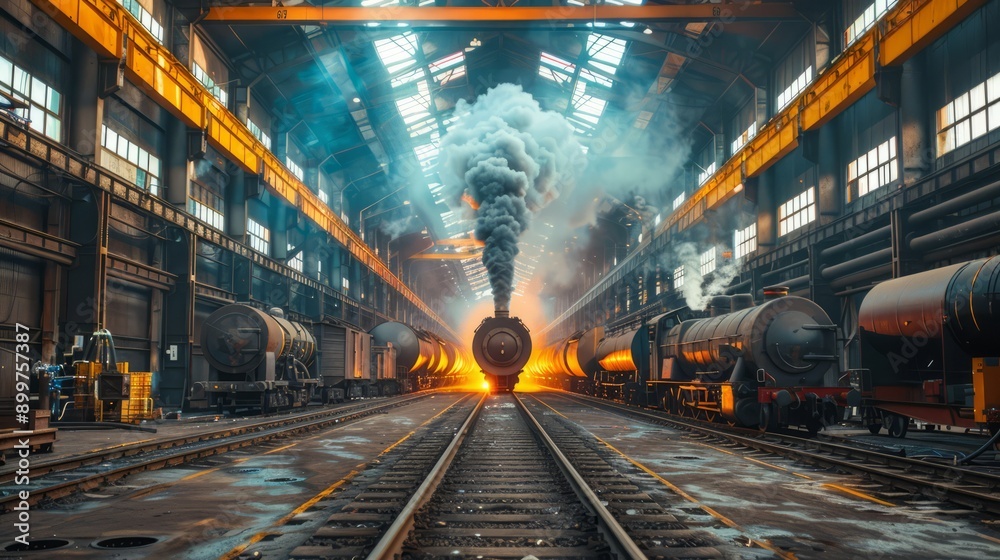 Obraz premium Stack of steel pipes in a metallurgical plant, factory or workshop. Heavy industry and iron materials