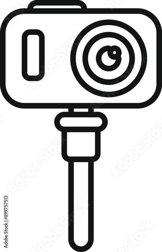 Line icon of an action camera recording an event, using a monopod