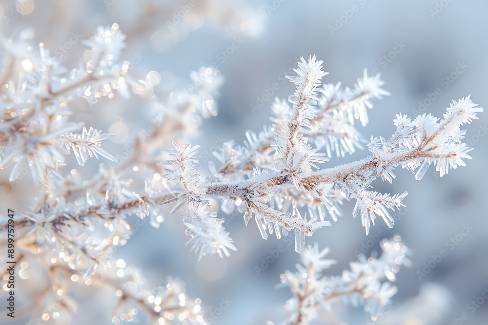 A close-up of frosted branches with delicate ice crystals, capturing the beauty of winter in a serene and tranquil setting. A close-up of frosted branches with delicate ice crystals, capturing the beauty of winter in a serene and tranquil setting.