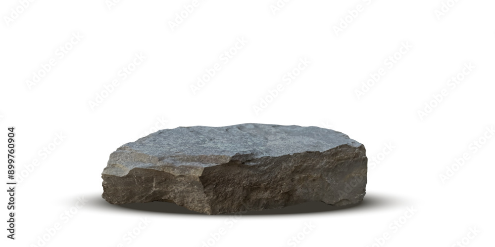 Fototapeta premium Stone podium background. Rock stand product display. Natural dark marble pedestal on white wall for product placement. Modern minimal cosmetic design. Fashion beauty realistic vector illustration.