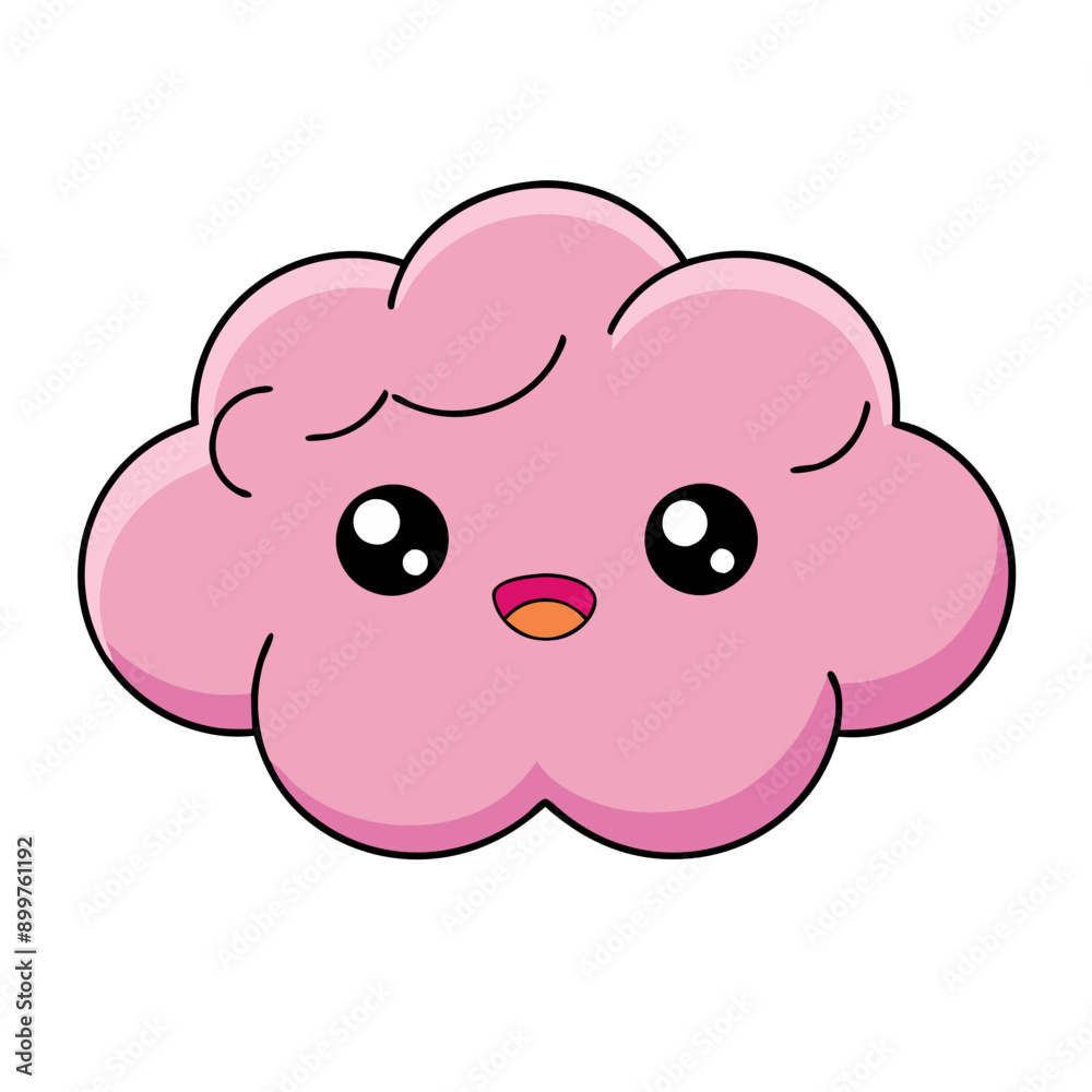 Delightful kawaii pink cloud character floating joyfully Delightful kawaii pink cloud character floating joyfully