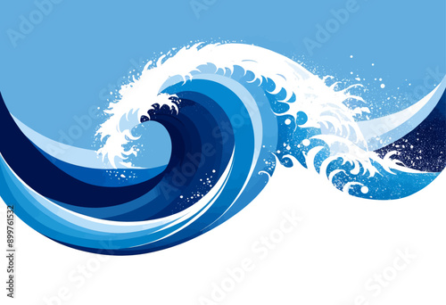 Wave Art: A Stylized Surfing Wave with Blue and White Colors photo