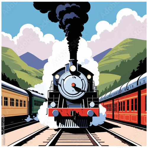 Vintage Steam Locomotive on Railroad Tracks