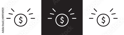 Coin currency icon, Assets and valuables line icon. Dollar coin icon, Gold coin icon in vector Eps10 form on black and white transparent background.