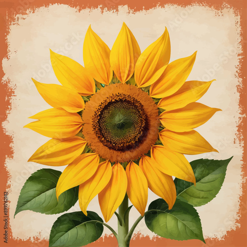 Vibrant Sunflower with Green Leaves