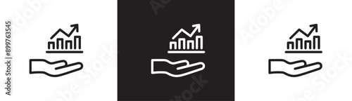 Hand line icon and graph of financial profit, profit, financial profit chart, database, statistics, graph, presentation. Finance icon vector illustration on transparent black and white background.