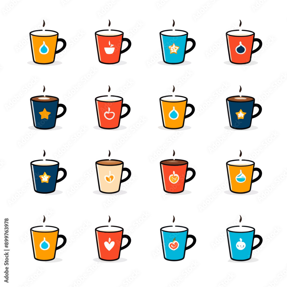 Variety of Coffee Mugs with Candles and Symbols Variety of Coffee Mugs with Candles and Symbols