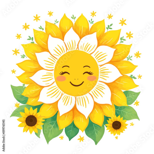 Sunny Smile: A Vibrant Flower Bouquet with Sunflowers and Green Leaves