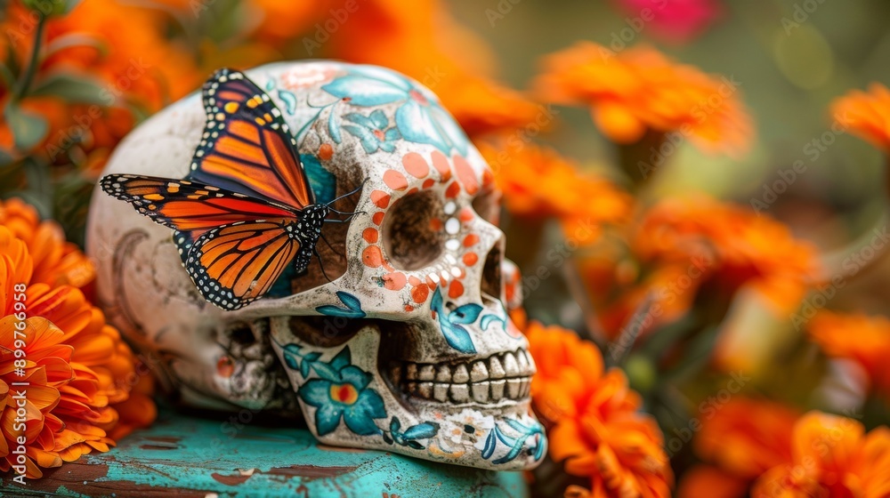 skull with a butterfly decorated for the day of the dead Mexico skull with a butterfly decorated for the day of the dead Mexico
