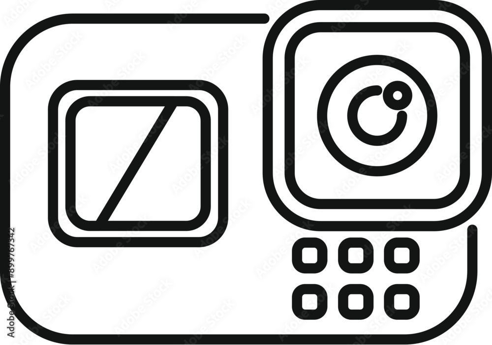 Line icon of a digital action camera, perfect for representing extreme sports and adventure activities Line icon of a digital action camera, perfect for representing extreme sports and adventure activities