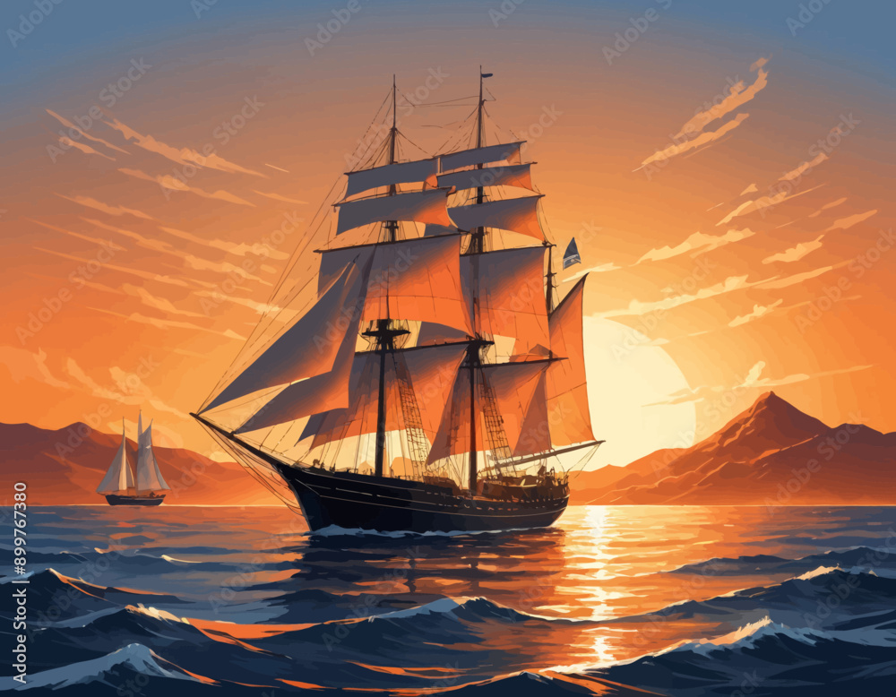 Obraz premium Sailing at Sunset: A Majestic Oceanic View