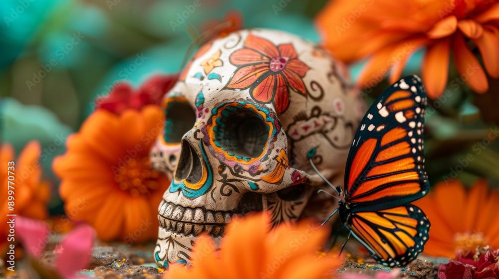 skull with a butterfly decorated for the day of the dead Mexico skull with a butterfly decorated for the day of the dead Mexico