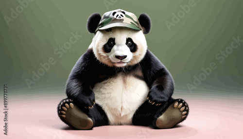 Panda Bear in Camouflage Cap