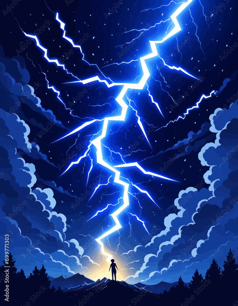 Night Sky Illuminated by Lightning Strikes