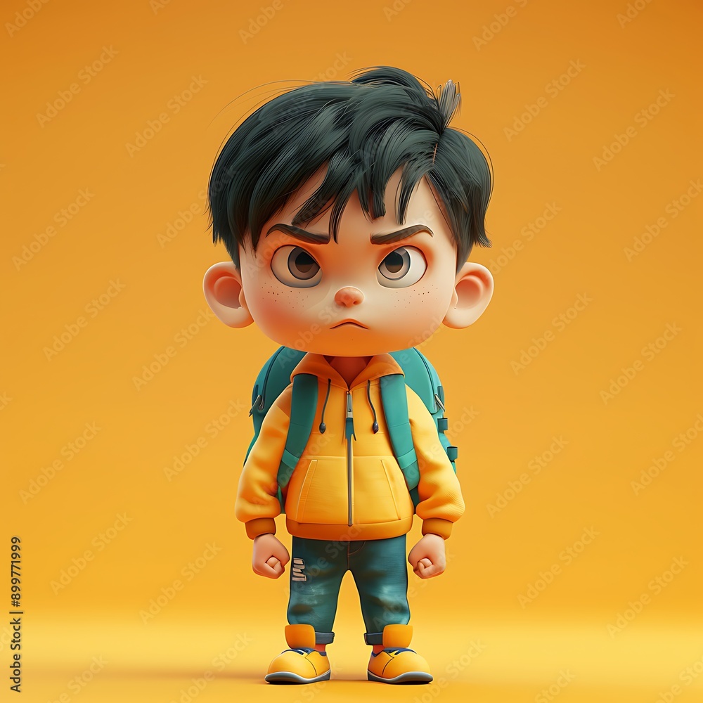 3D Render of Sad Young Student Standing Alone Against Orange Background 3D Render of Sad Young Student Standing Alone Against Orange Background