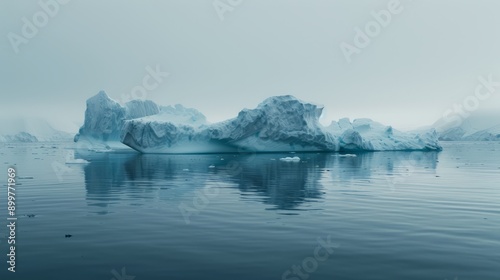 angle view of melting sea ice in calm waters of the Northern Arctic with iceberg photo