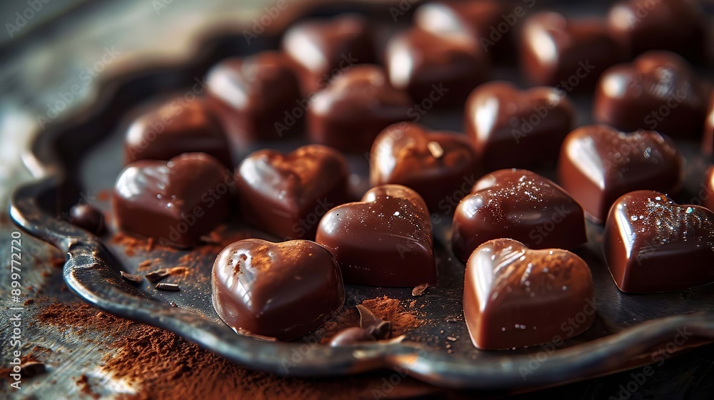 heart shaped chocolate on a tray. selective focus. Generative AI, heart shaped chocolate on a tray. selective focus. Generative AI,