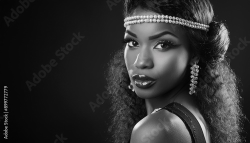 gorgeous woman 20s style in black and white, AI generated