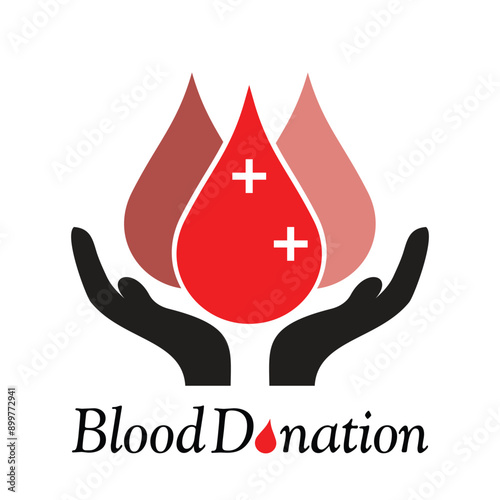 Hand holding blood drop vector illustration.