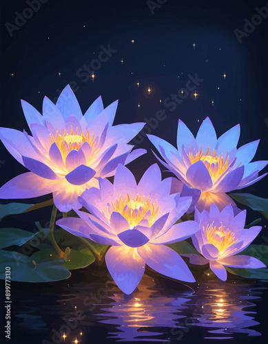 Luminous Lotus Blossoms at Night