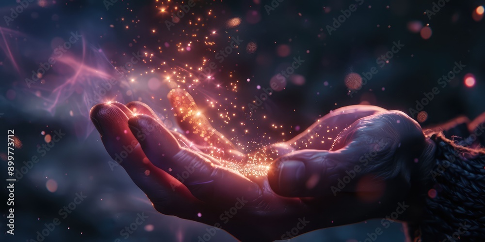 Human hands with magical glow. AI generation Human hands with magical glow. AI generation