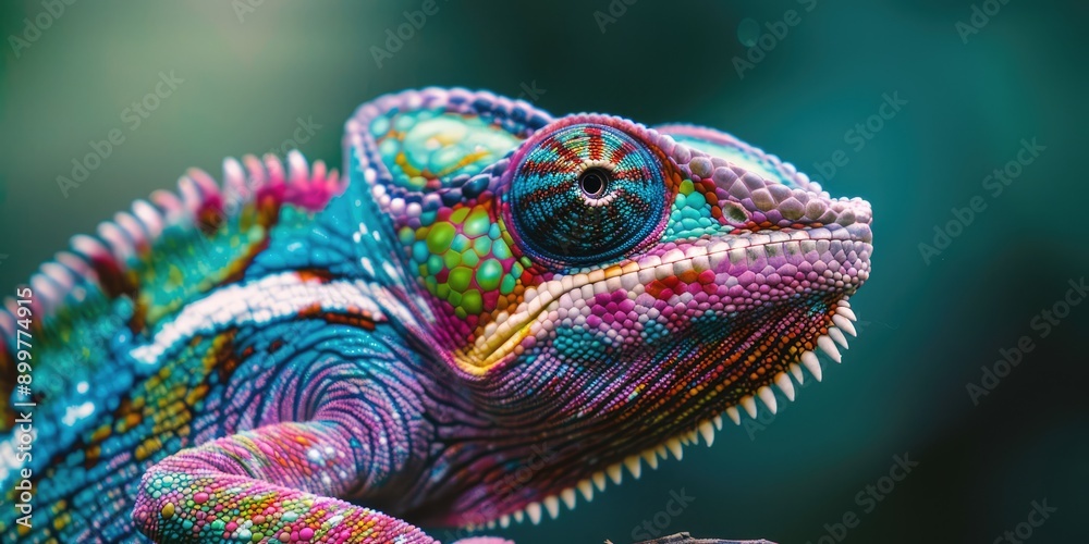 Obraz premium Beautiful and colorful Panther Chameleon. AI generation.