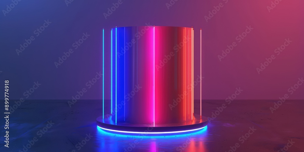 Pedestal with neon lines. Ai generation. Pedestal with neon lines. Ai generation.
