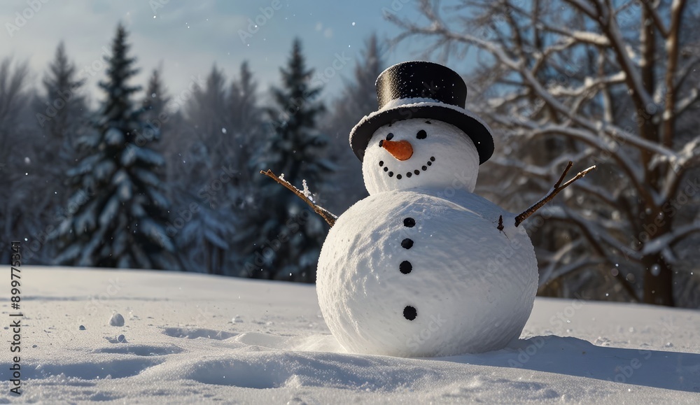 Obraz premium Cheerful Snowman in Winter Wonderland