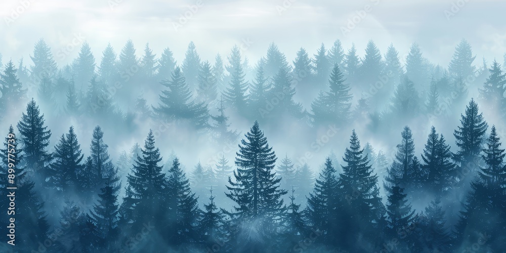 Obraz premium A view of a misty pine forest. AI generation.