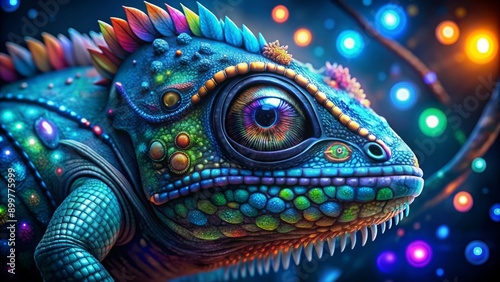 A vividly colored chameleon is depicted in striking detail. © MrMachyH