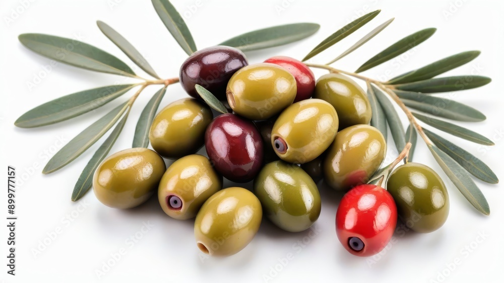 Green and Red Olives with Olive Branch Green and Red Olives with Olive Branch