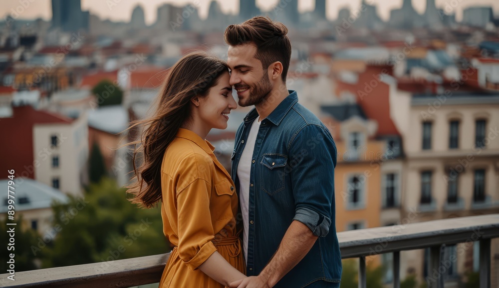 Fototapeta premium Romantic Couple on City Rooftop