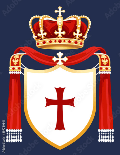 Cross Emblem with Crown and Ribbon