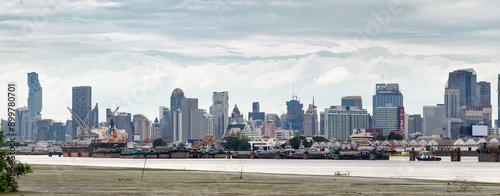Photography Panorama of Bangkok from the Chao Phraya River