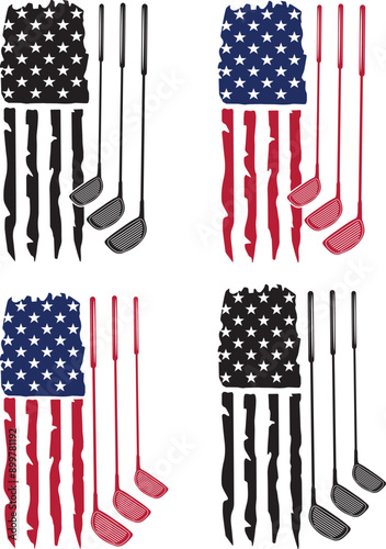 Golf US Flag, golf American Flag, golf club, golf ball