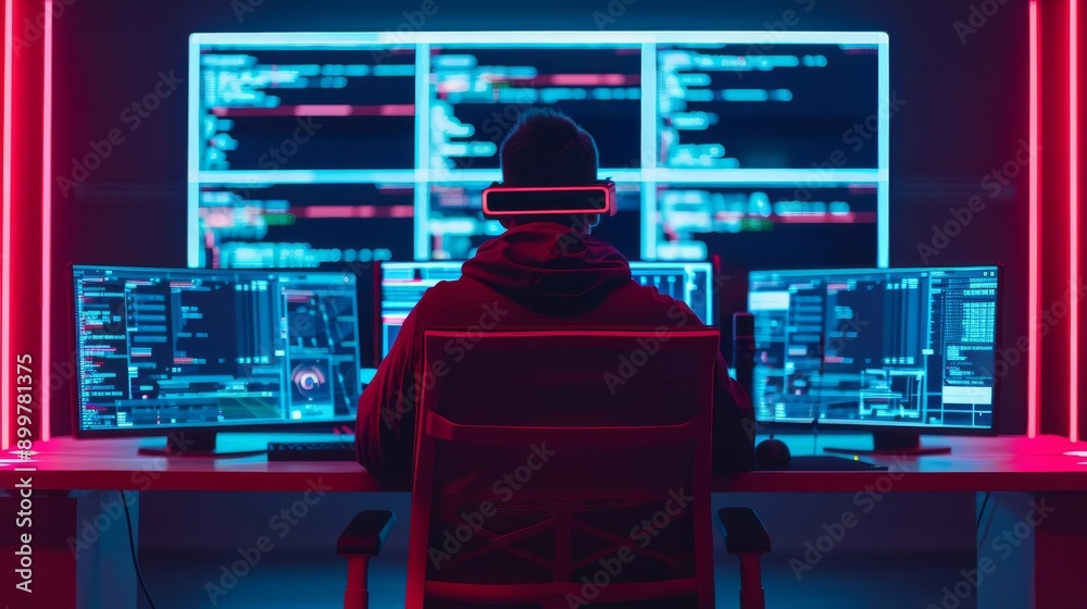 Programmer Coding reality neon screen high tech Programmer Coding reality neon screen high tech