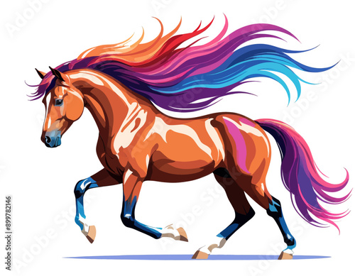 Colorful Horse Running with Mane and Tail Flaring