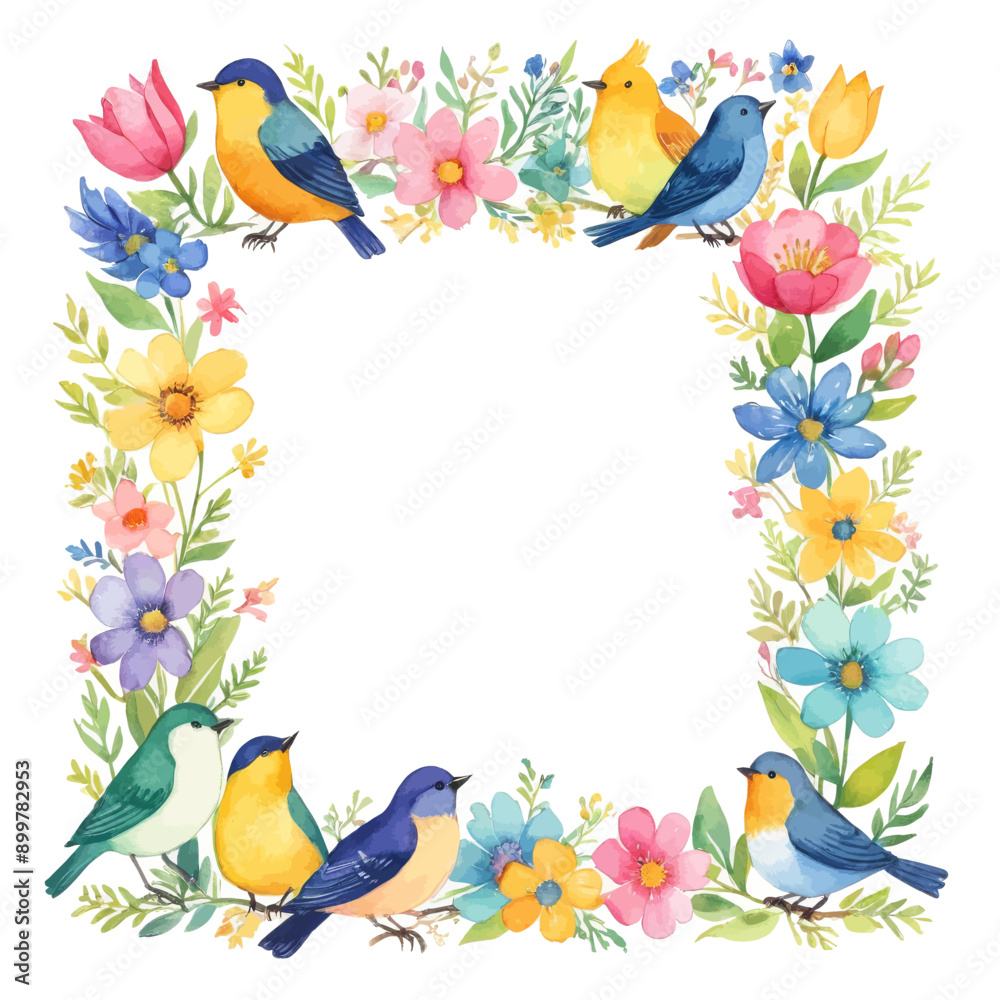Colorful Birds and Flowers in a Frame Colorful Birds and Flowers in a Frame