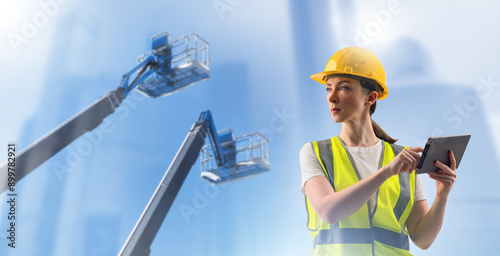 Woman builder. Booms of con...